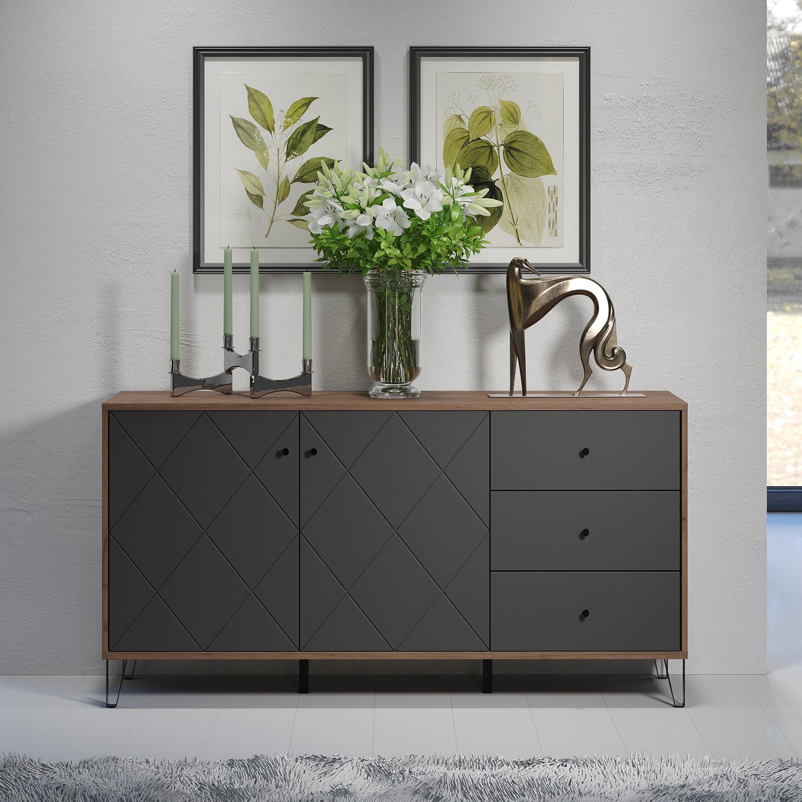 trendteam Sideboard, Kommode Schrank Mehrzweckschrank Wohnzimmerschrank Braun 183x76x40cm