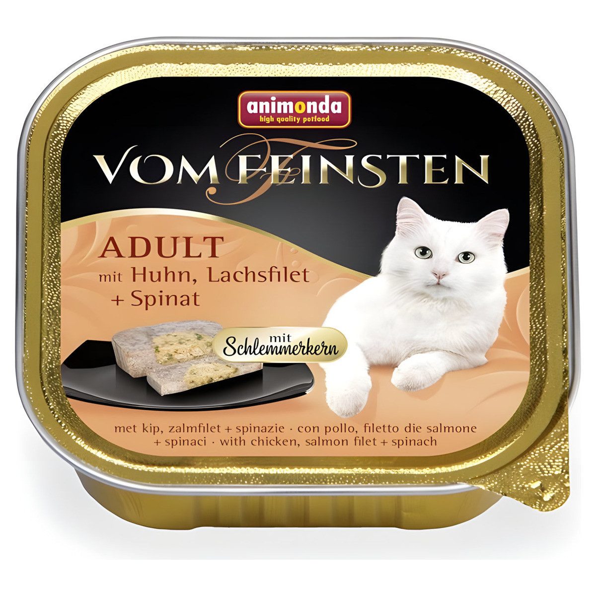 Animonda vom Feinsten mit Schlemmerkern mit Huhn, Lachsfilet & Spinat 100 g - 3, Nassfutter für: Katze