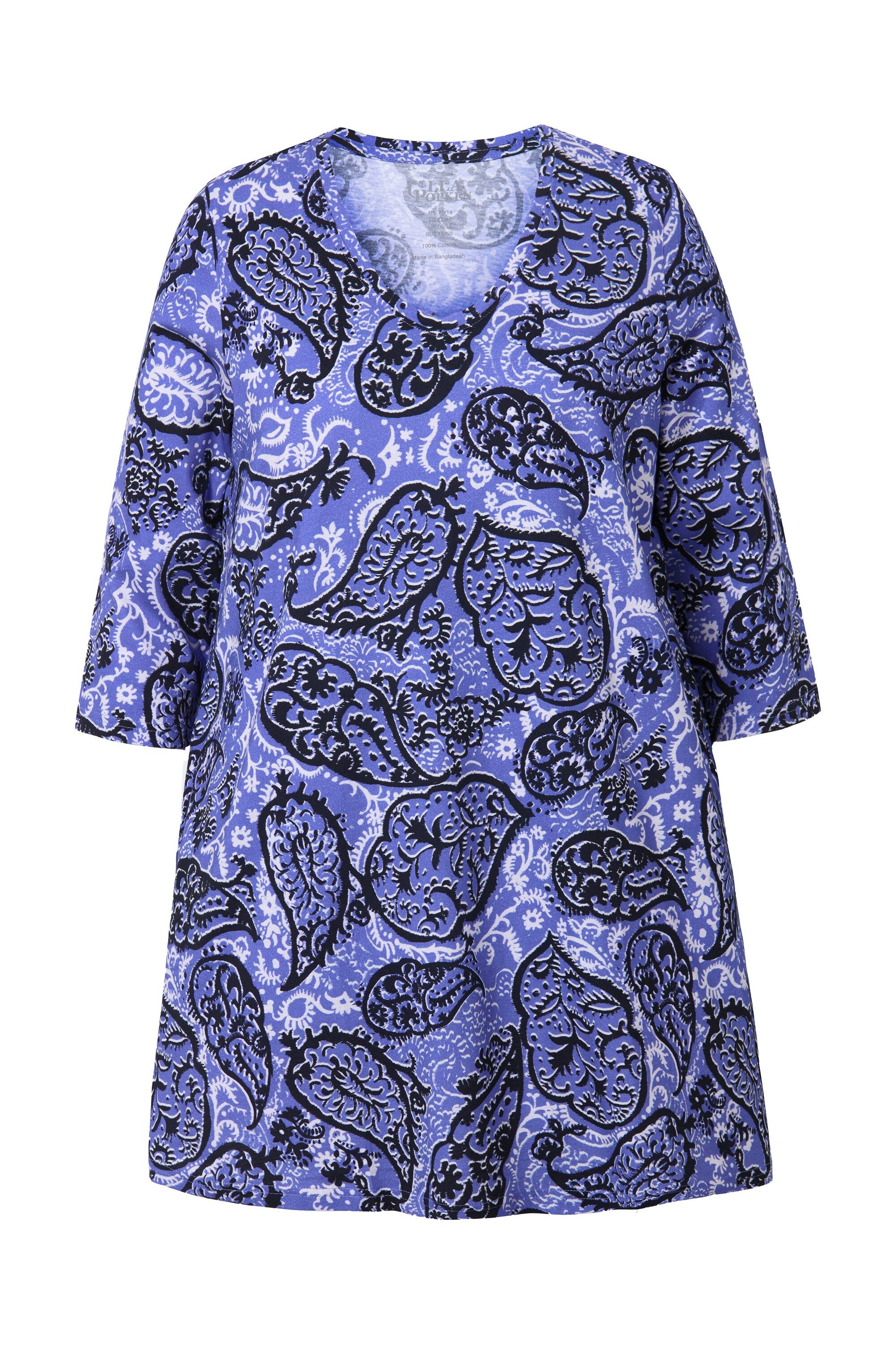 Ulla Popken Longshirt Longshirt Paisley A-Linie V-Ausschnitt 3/4-Arm günstig online kaufen