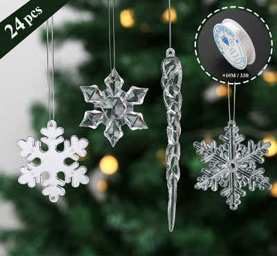 Homewit Christbaumschmuck 24tlg hängende Acryl Schneeflocke und Eiszapfen Ornamente