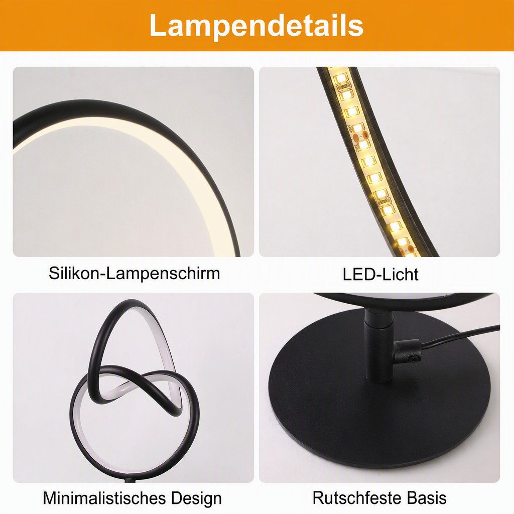 BlingBin LED Tischleuchte Moderne LED Tischlampe 19×19×31 cm,Warmweiß, Schwarz, Moderne, LED fest integriert, Tageslichtweiß, mit Ein/Aus-Schalter, EU-Stecker,  – Bild 5 von 5
