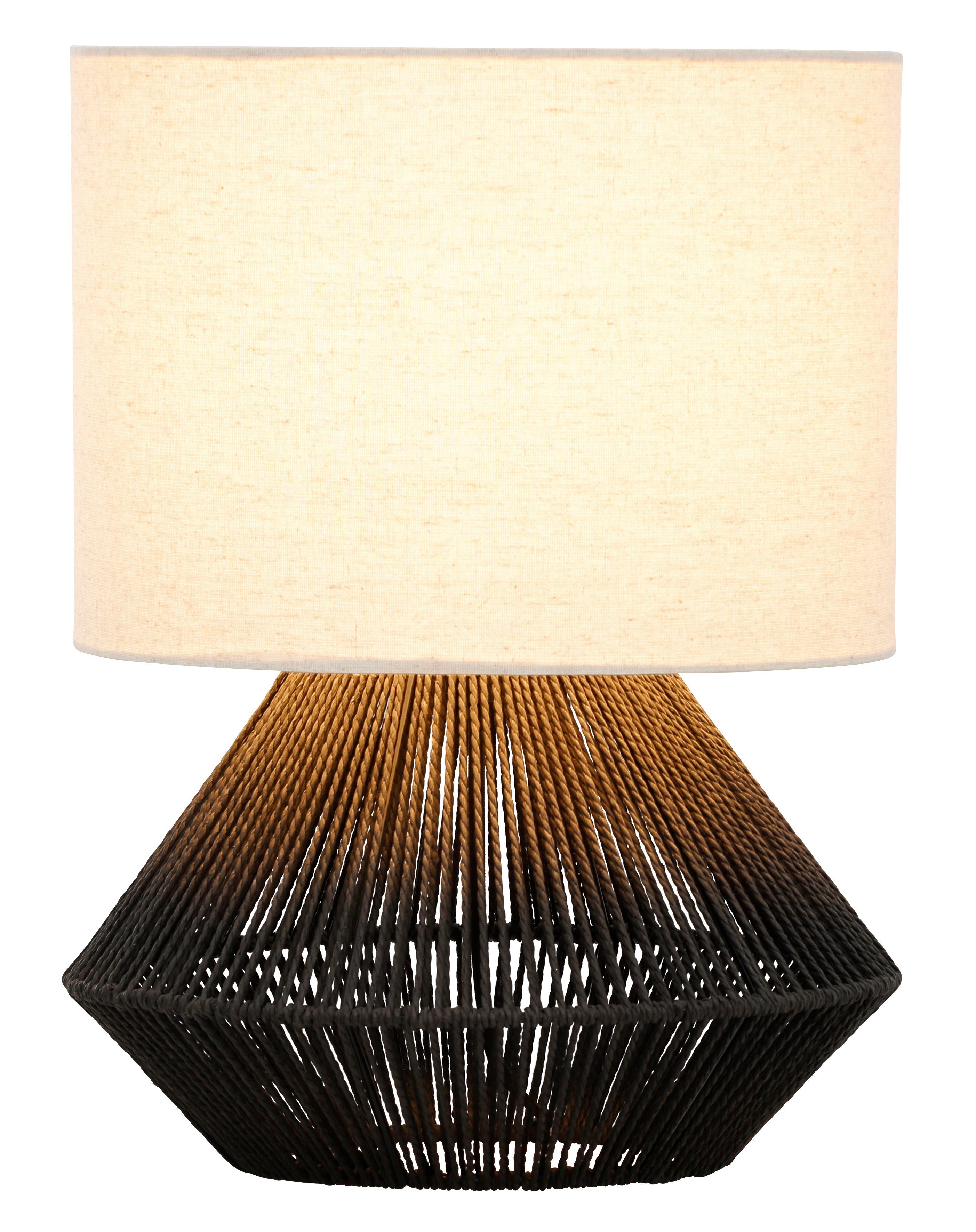 LeGer Home by Lena Gercke Tischleuchte Zuri, ohne Leuchtmittel, Tischlampe mit Sisal Schnur, Leinenschirm / Stoff - beige schwarz/braun/naturweiß/beige