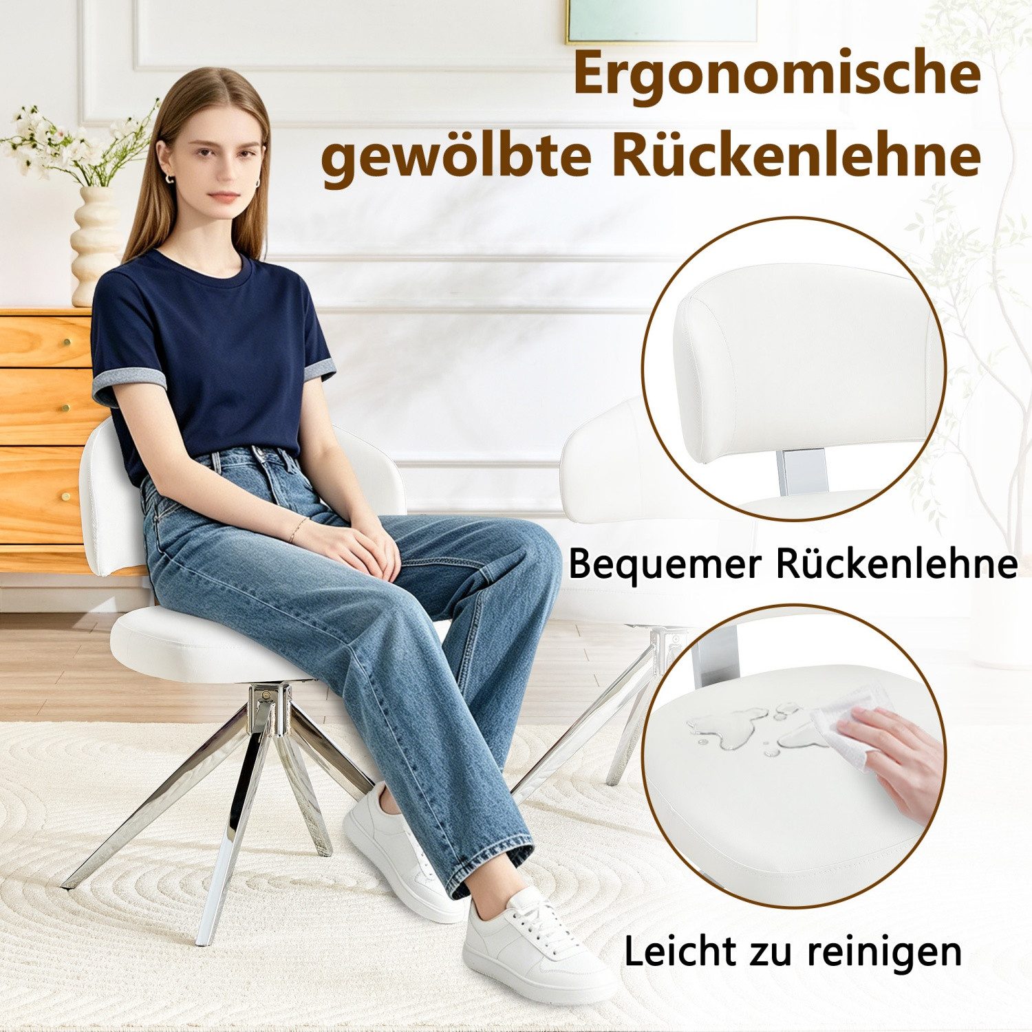 ANYSUN Esszimmerstuhl 2er Set Moderne Esszimmerstühle mit geschwungener Rückenlehne, (360° Drehbare Esszimmerstühle, gepolsterte Akzentstühle aus Kunstleder mit – Bild 4 von 5