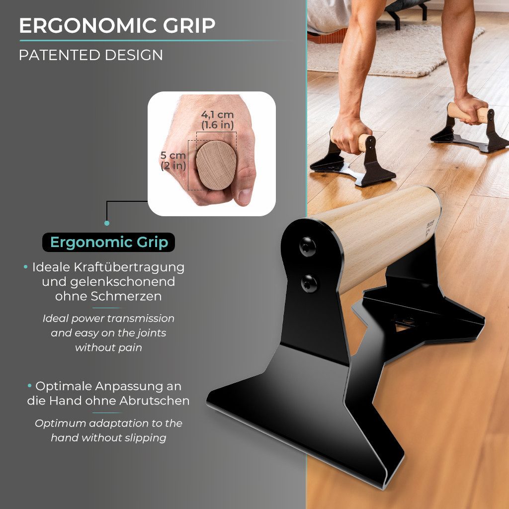 Pullup & Dip Liegestützgriffe PULLUP & DIP Liegestützgriffe mit ergonomischem Holz Griff, Maximale Belastung: 200 kg