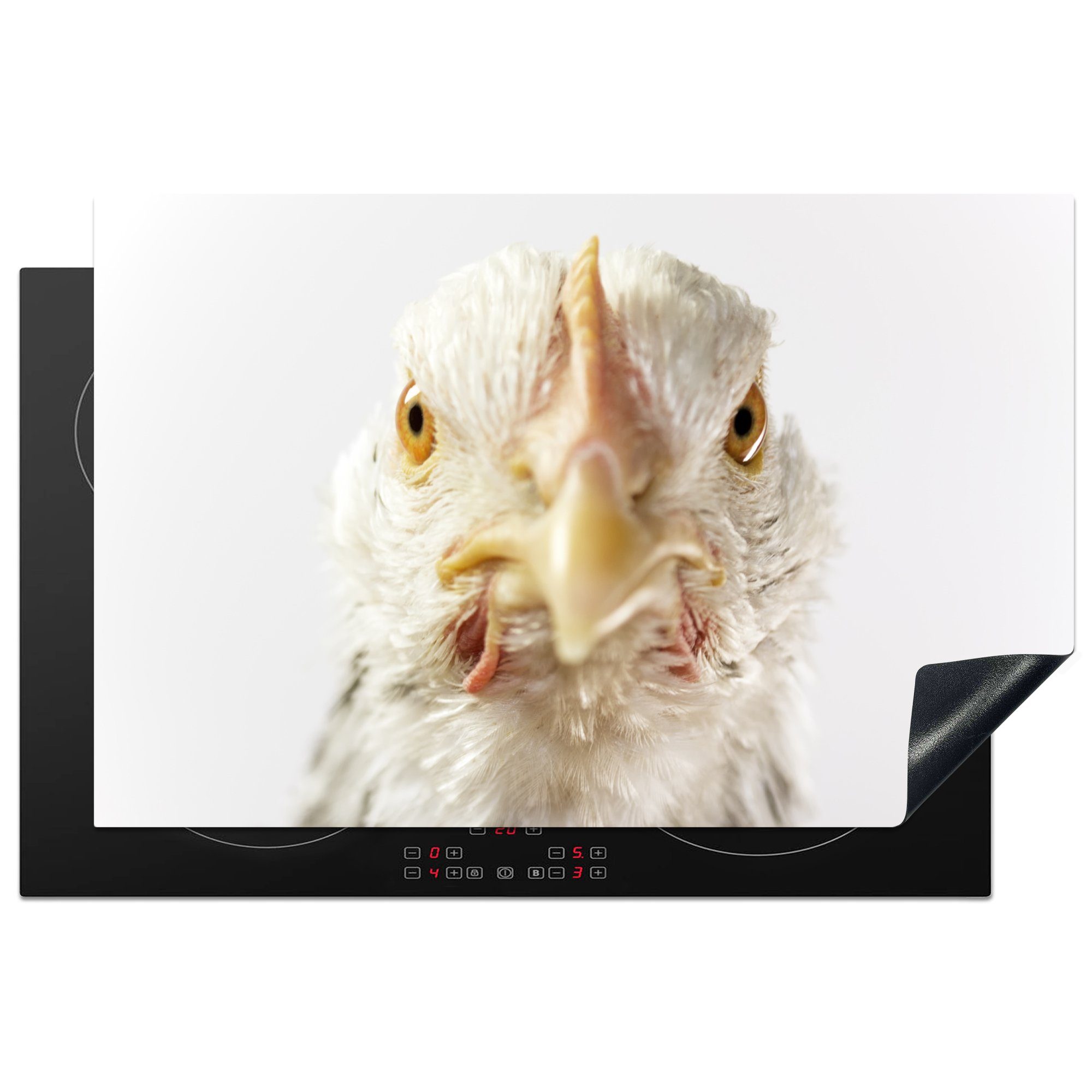 MuchoWow Herdblende-/Abdeckplatte Vogelkopf vom küche, (1 Vinyl, Ceranfeldabdeckung Huhn, 81x52 cm, Schutz Induktionskochfeld für die tlg)