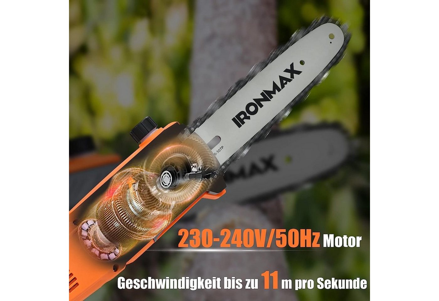 Thumbnail - KOMFOTTEU Elektro-Kettensäge 230V 750W, 286,00 cm Schwertlänge, aus Alumiunium, mit Schwertlänge 25cm, Arbeitshöhe bis c...