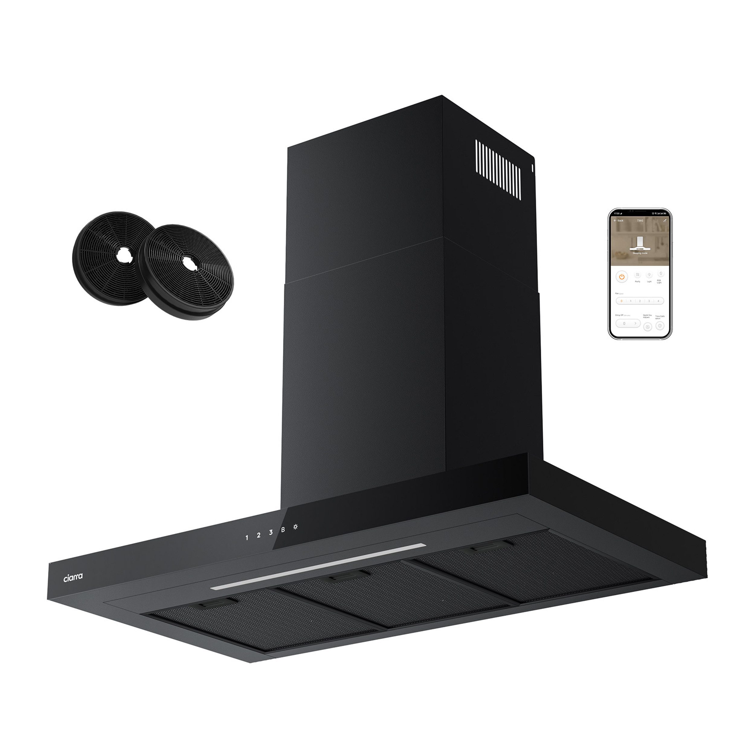 CIARRA Wandhaube 90 cm Dunstabzugshaube A+++ 709 m³/h Umluft & Abluft 4 Stufen CBCB9102 Aktivkohlefiltern, Fettfiltern, LED, WIFI-APP Touch Control mit BOOST