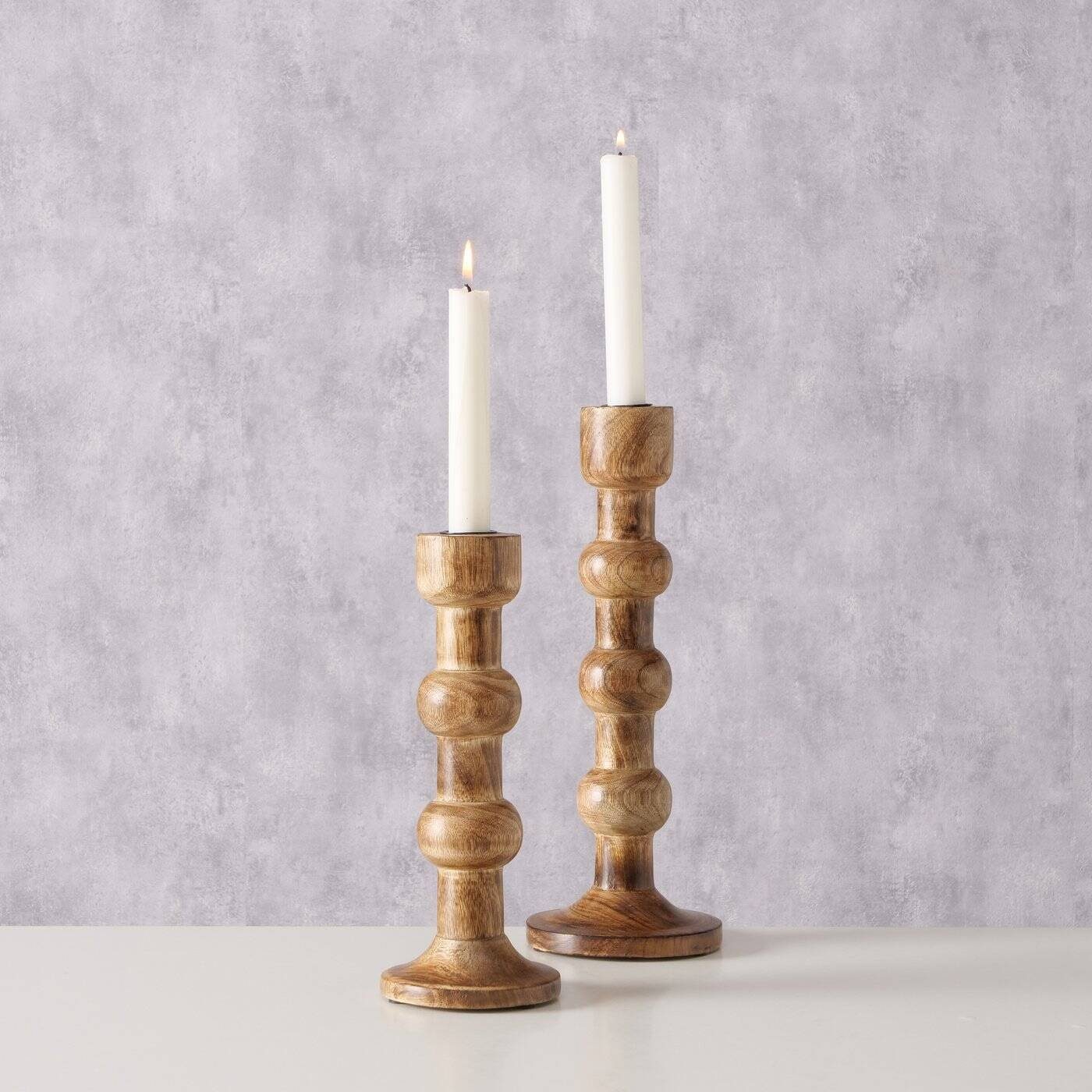BOLTZE GRUPPE GmbH Kerzenlaterne Kerzenhalter geschnitzt aus Holz BUBBLES, 2er-Set (Kerzenhalter)