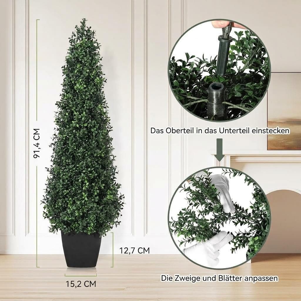 Kunstbaum 2er-Set Künstlicher Buchsbaum Kunstpflanzen künstliche Bäume, GarveeMore, Höhe 90 cm