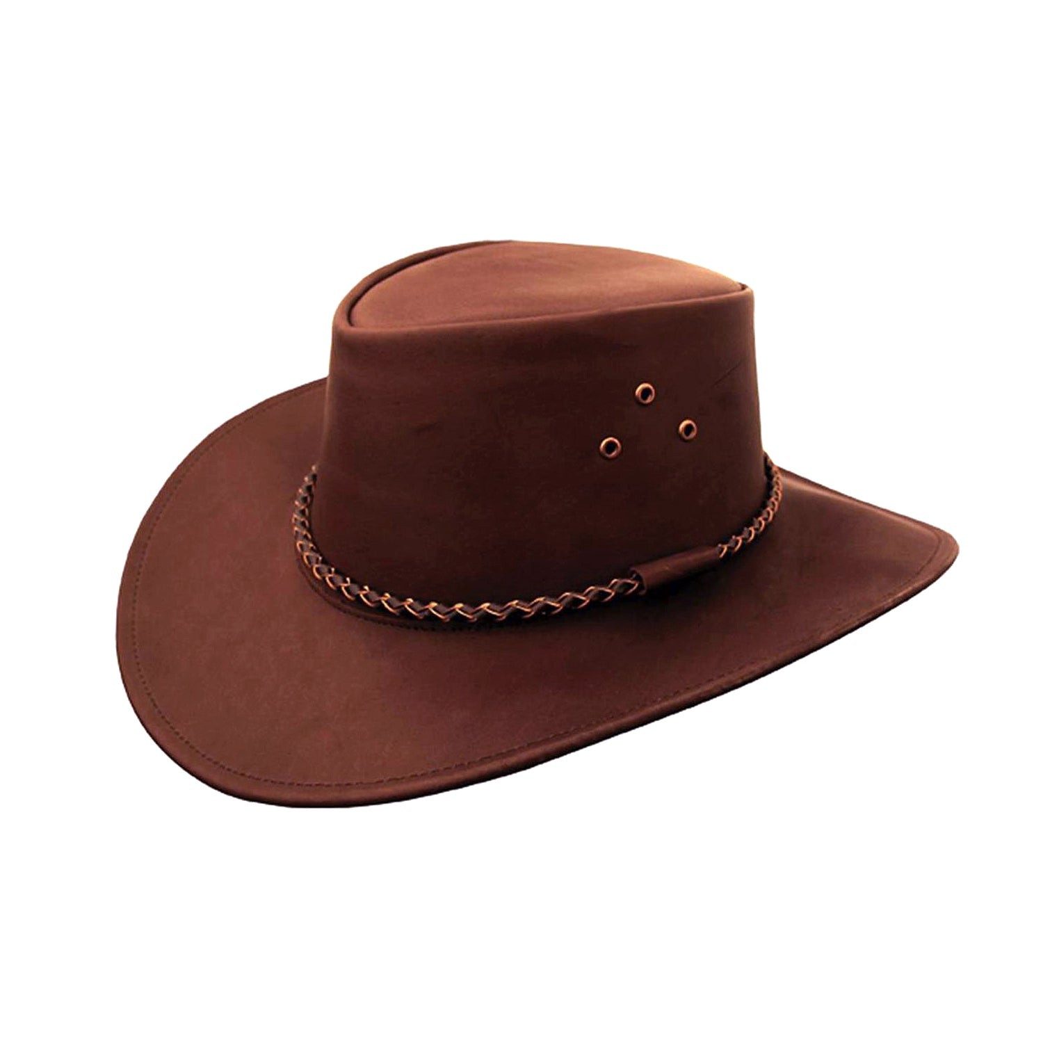 Outbacker Cowboyhut Cowboy Leder-Hut mit Rundkordel und geschwungener Krempe in braun und