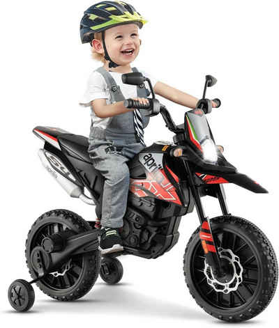 KOMFOTTEU Elektro-Kindermotorrad, mit 2 Stützrädern, Scheinwerfer, Musik