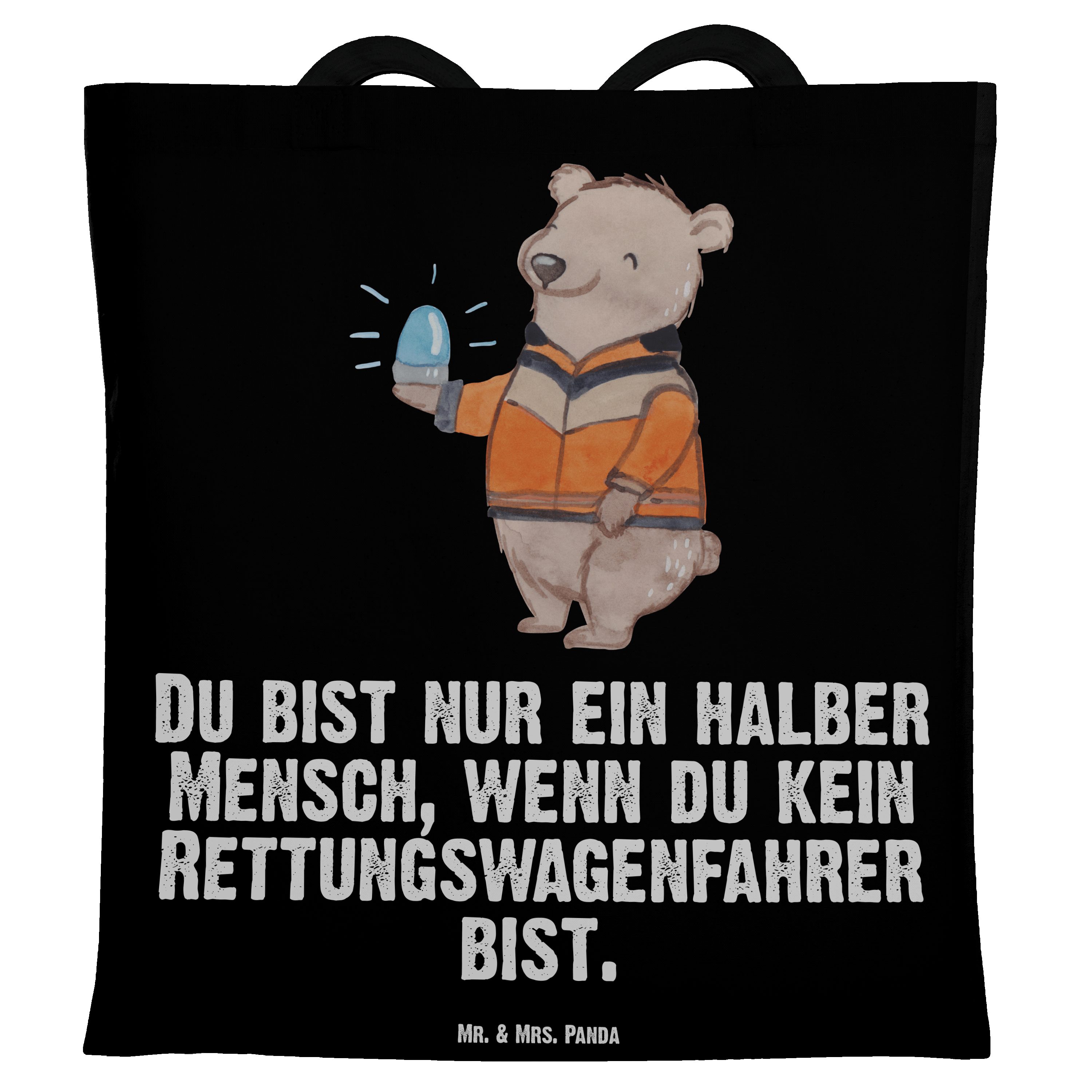 Mr. & Ju - Geschenk, - Herz mit Panda Tragetasche Schwarz (1-tlg) Einkaufstasche, Mrs. Rettungswagenfahrer