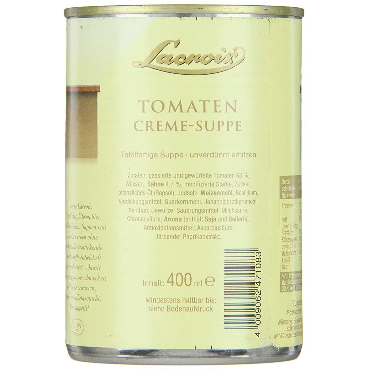 Lacroix Fertiggericht, Lacroix Tomaten Cremesuppe fruchtig tomatig tafelfertig 400ml