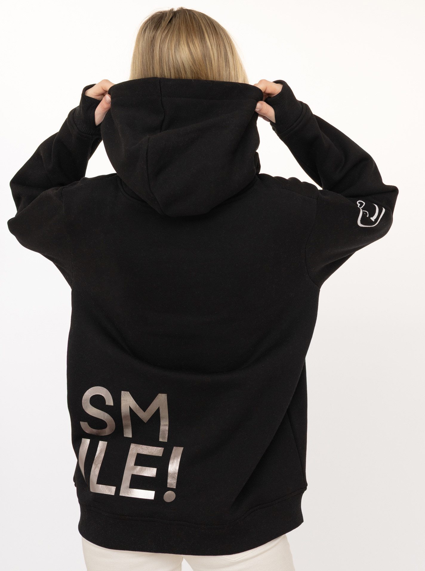 Zwillingsherz Hoodie "Alissa Shiny" glänzender Print, Daumenloch, Kordel, gesticktes Herz am Ärmel
