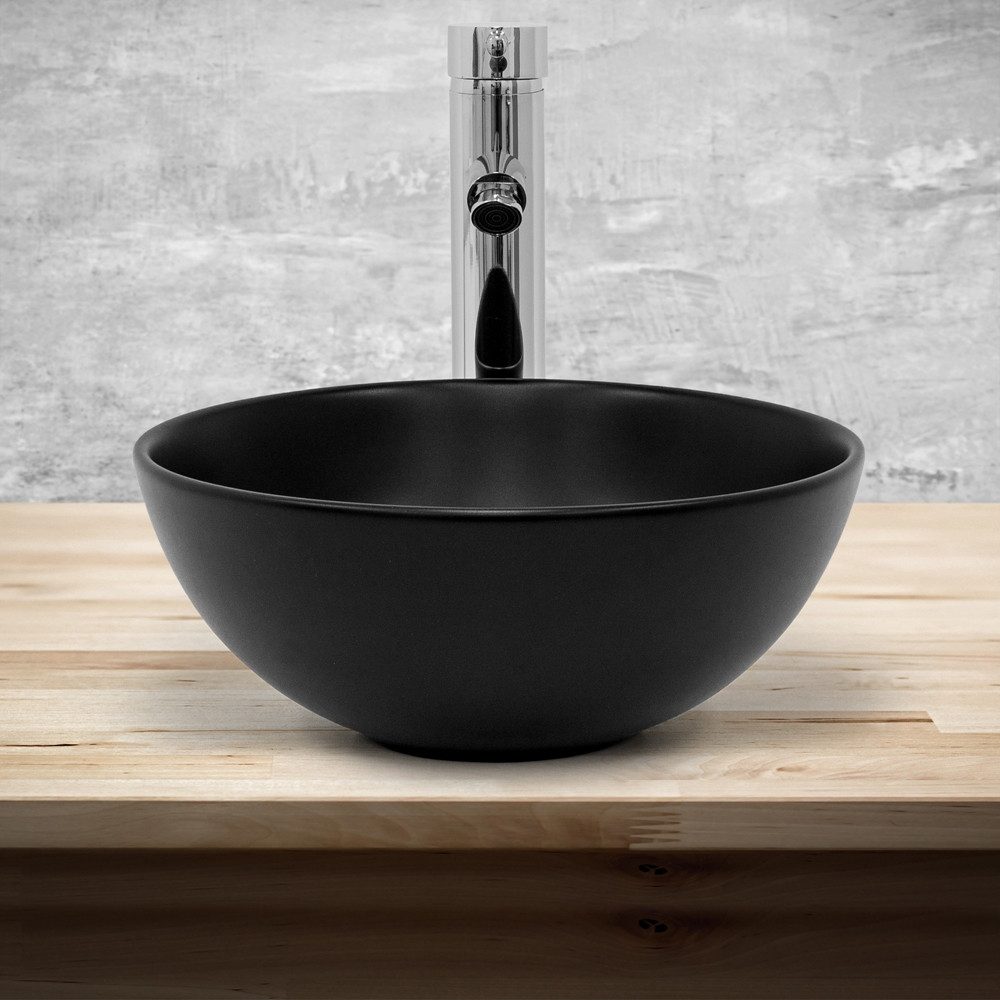 LuxeBath Waschbecken Aufsatzwaschbecken aus Keramik Waschtisch für Badezimmer und Gäste-WC, Aufsatzwaschtisch Handwaschbecken Ø 32x13,5 cm Rund Spülbecken