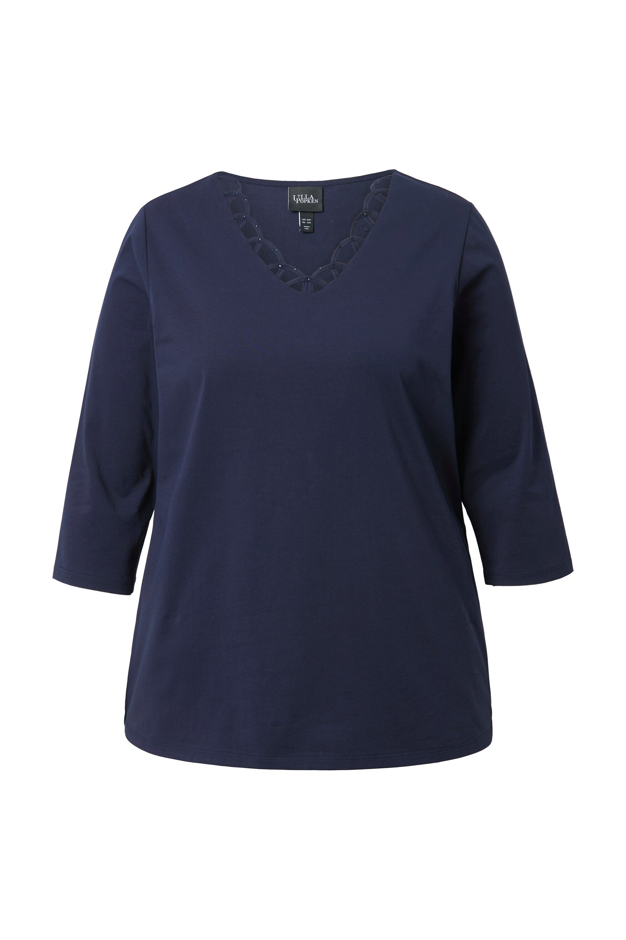 Ulla Popken T-Shirt Shirt verzierter V-Ausschnitt Classic 3/4-Arm günstig online kaufen