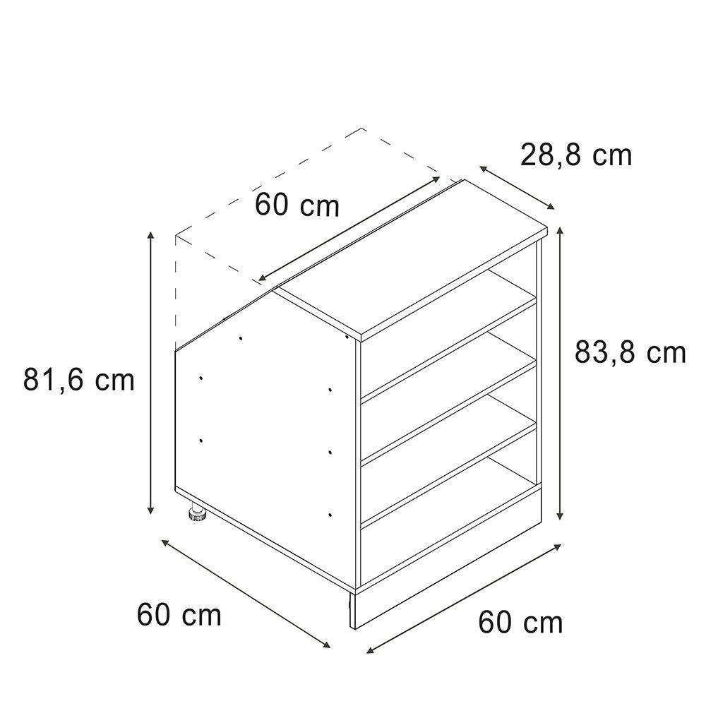 Vicco Unterschrank R-Line, Weiß/Weiß, 60 cm mit 4 Fächern, Schrankkorpus 60 cm Tiefe (1-St)
