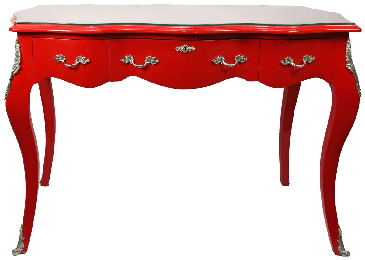 Casa Padrino Schreibtisch Barock Schreibtisch Sekretär / Konsole Rot mit Glasplatte 120 x 60 x H80 cm - Barock Möbel