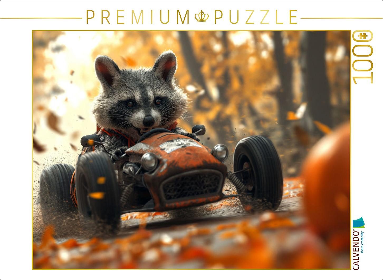 CALVENDO Puzzle CALVENDO Puzzle Herbstjagd: Der Waschbär am Steuer, 1000 Teile Lege-G, 1000 Puzzleteile