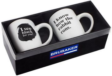 BRUBAKER Tasse 2er-Set Motivtassen "I know..." und "I see...", Keramik, Denglisch, Kaffeebecher in Geschenkpackung, Kaffeetassen Becher mit Grußkarte, Tassen mit Spruch Geschenkset