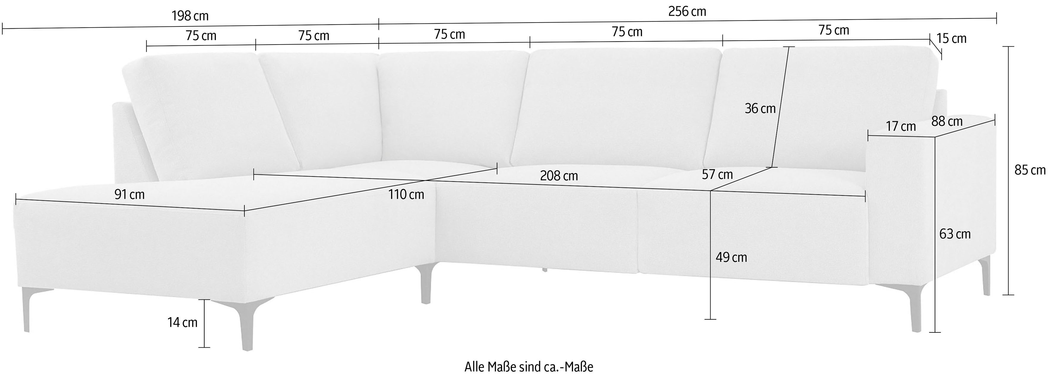 Home affaire Ecksofa Tournon, L-Form, Breite 256 cm, Webstoff, Chenille, Designsofa im nordischen Stil, Wellenunterfederung, Metallfüße