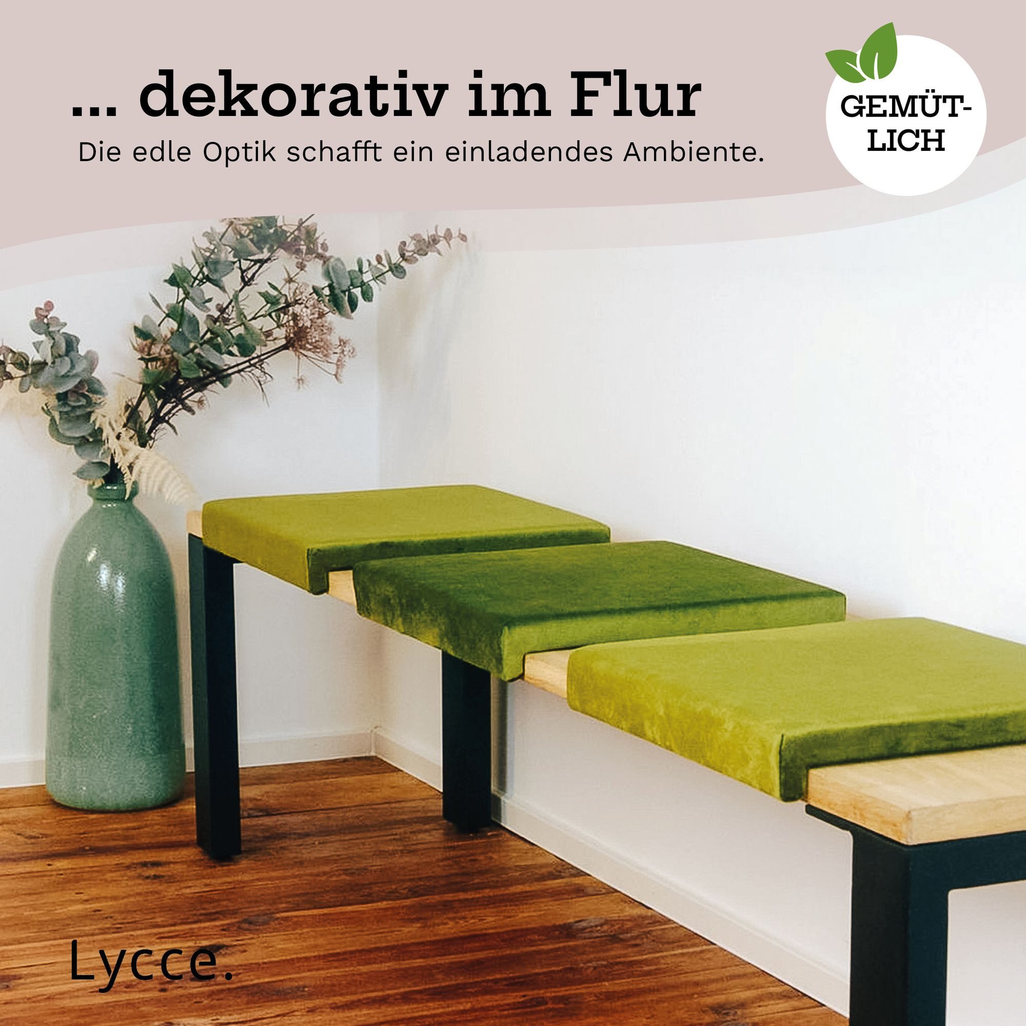 Lycce Bankauflage Klemmkissen, Sitzkissen mit 1 Leiste, 40cm breit - 35cm Klemmtiefe, (1 St), weich gepolstert, verrutscht nicht, edle Optik Samt senf olive