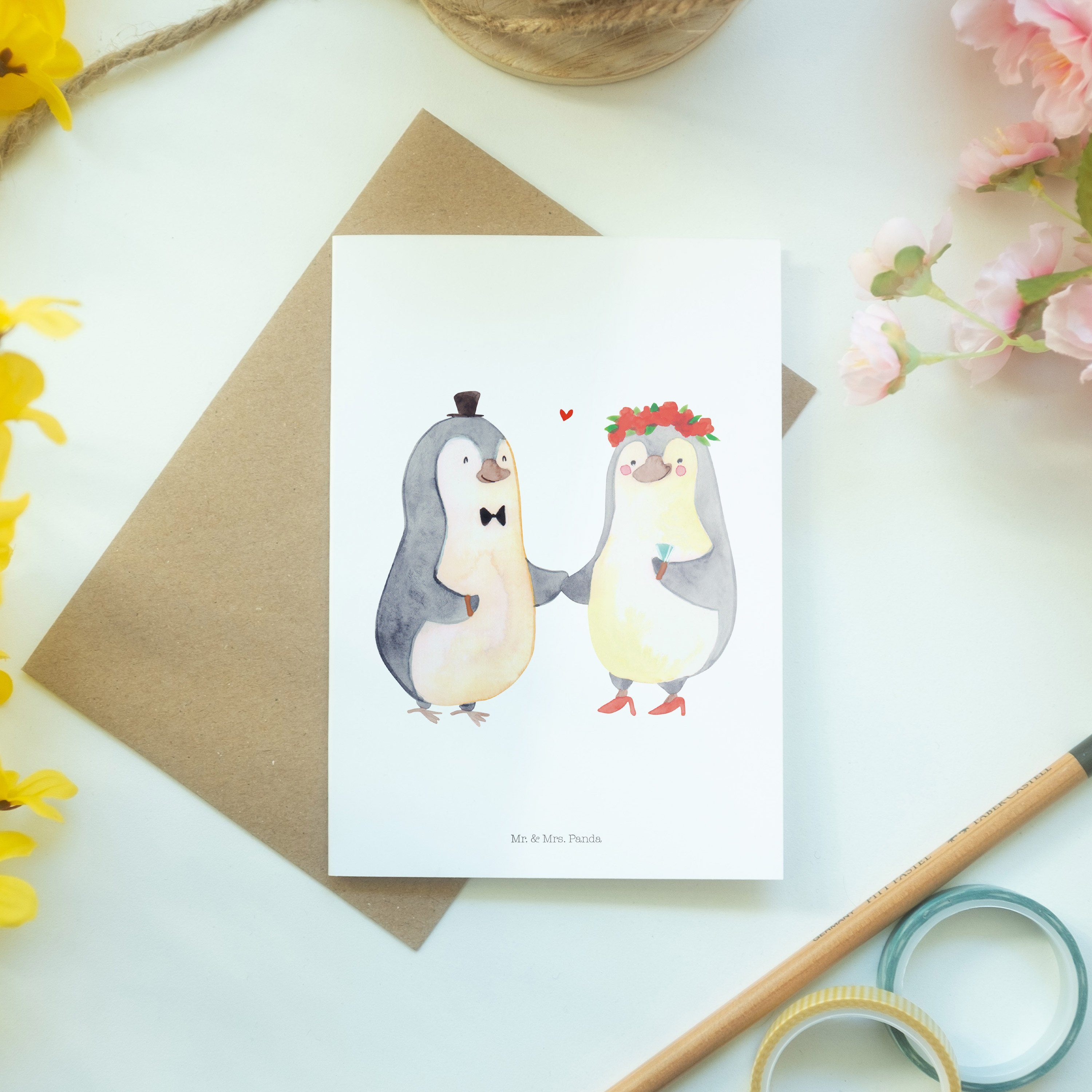 Mr. & Mrs. Panda Gl Heirat Weiß - Pinguin - Grußkarte Hochzeitskarte, Einladungskarte, Geschenk