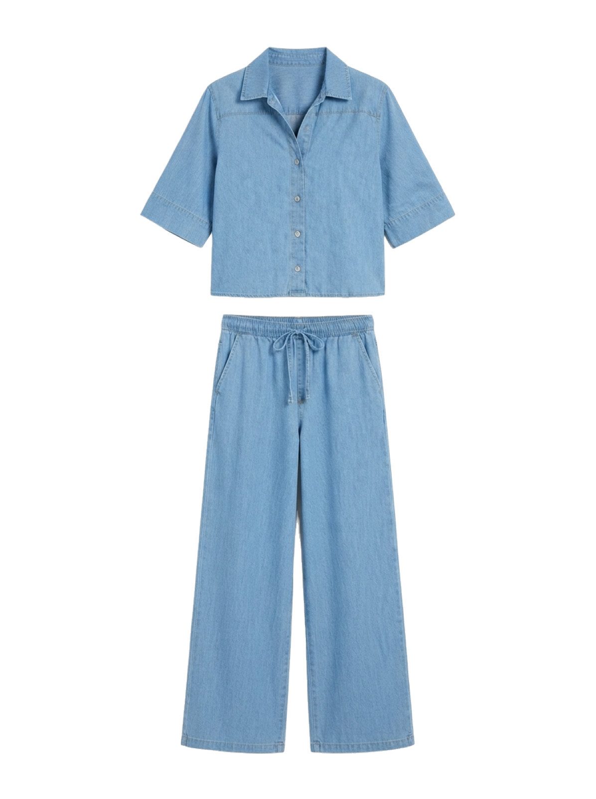 PfauGermany Palazzohose HIGH LOW DENIM SET 2PSC. Hembluse+Wide-Leg DenimHose – Bild 3 von 3