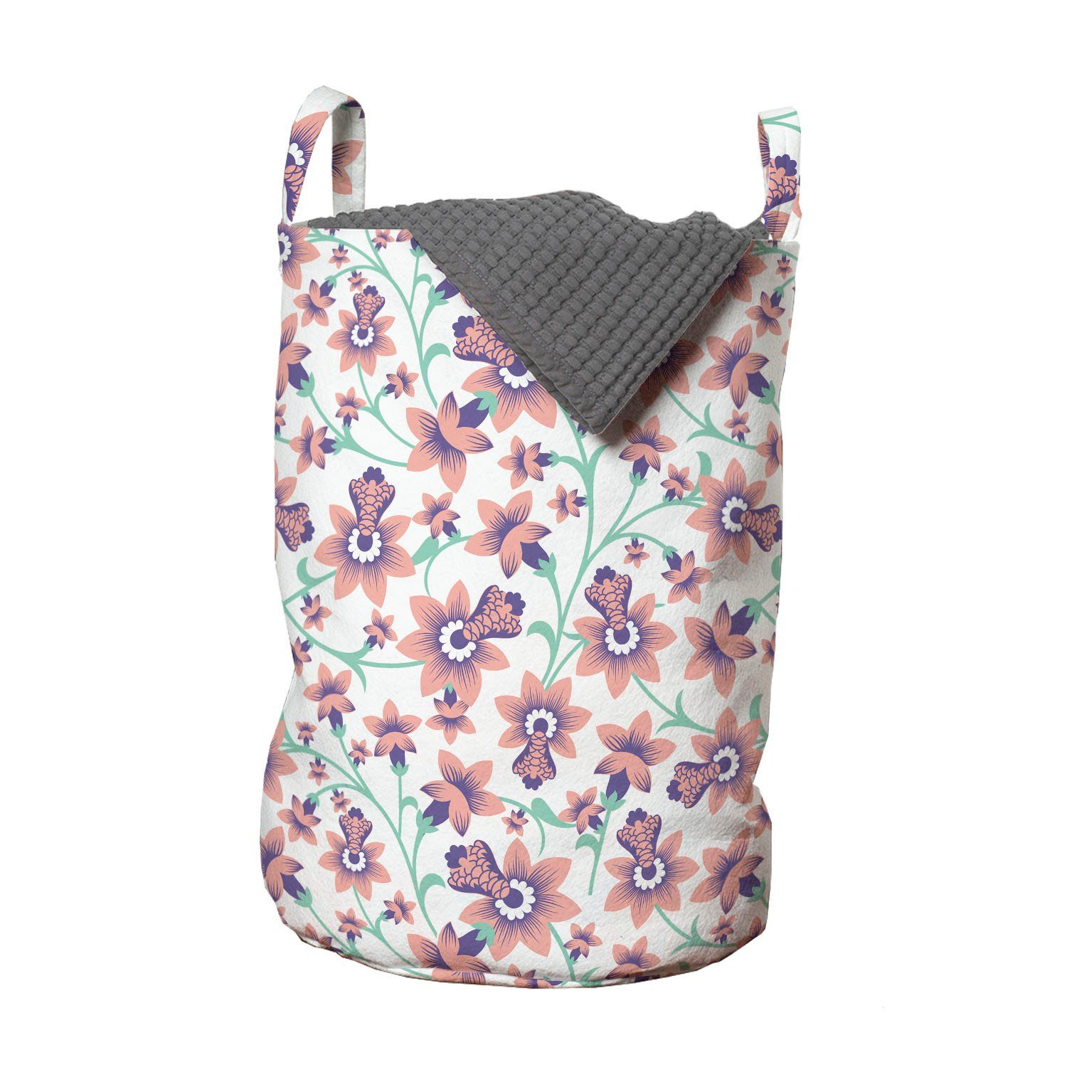 Abakuhaus Wäschesäckchen Wäschekorb mit Griffen Kordelzugverschluss für Waschsalons, Blumen Sommer-Art-Retro Blumen