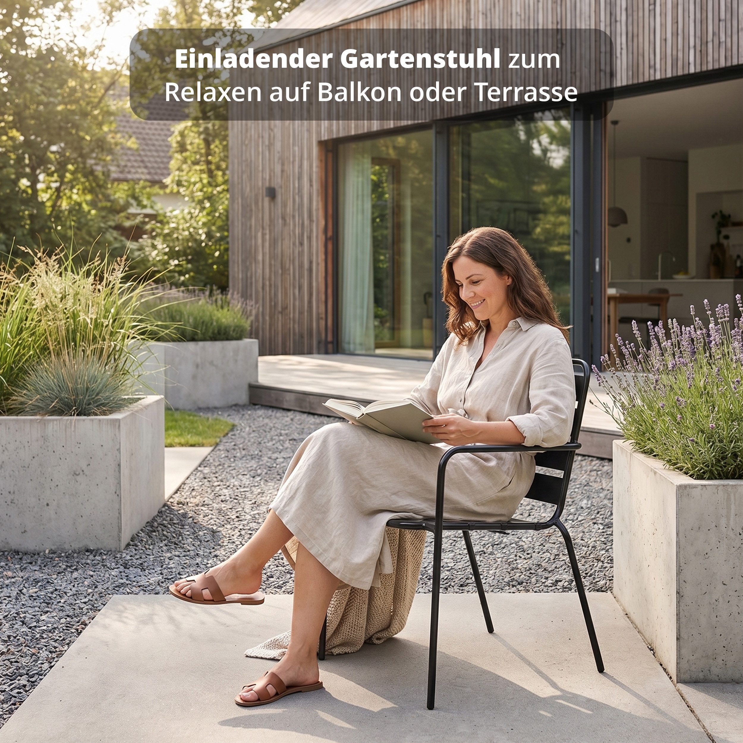 KHG Gartenstuhl mit Armlehnen Anthrazit stapelbar, bis 150 kg belastbar (Outdoor Stapelstuhl), aus Stahl mit wetterfester E-Coating-Beschichtung – Bild 2 von 5