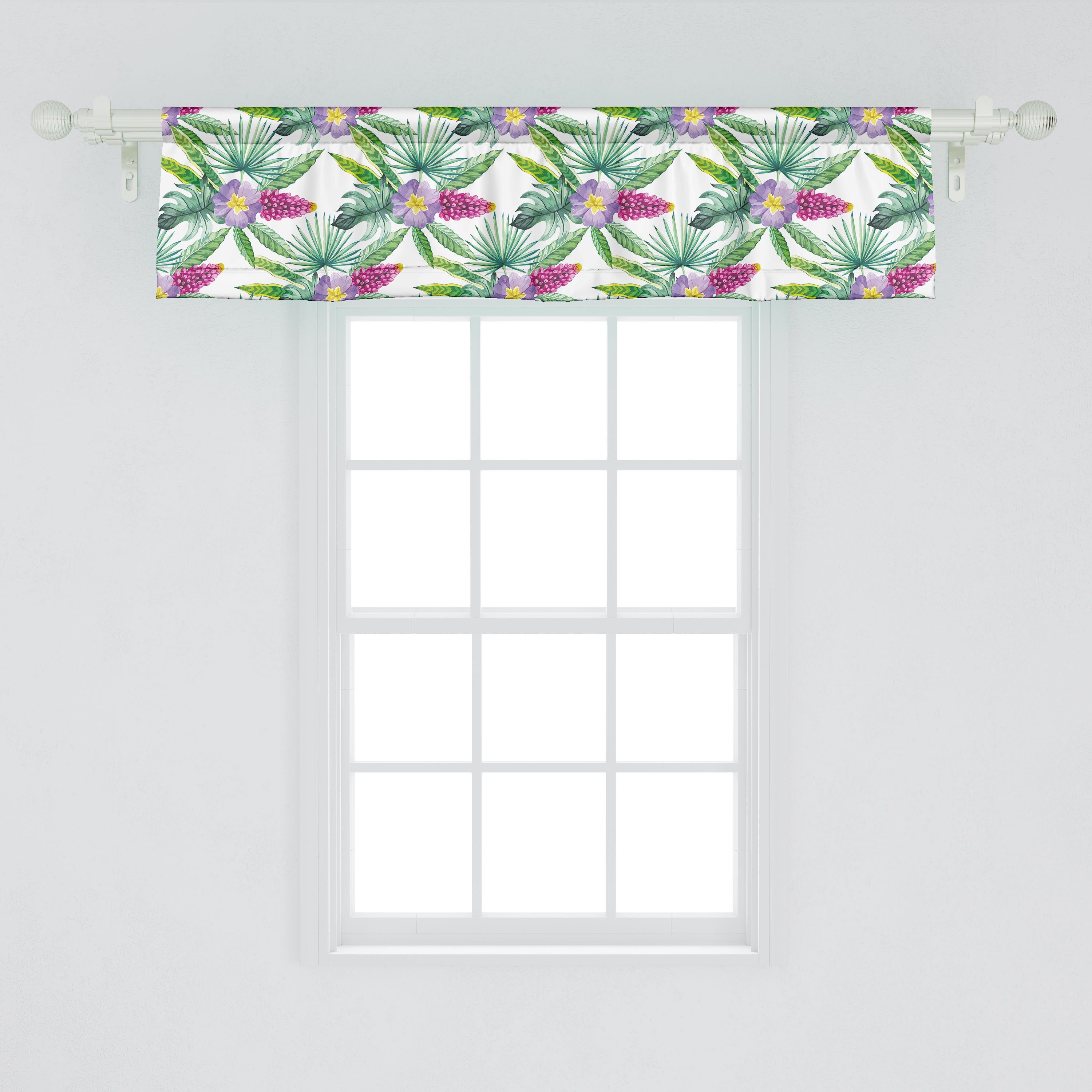 Volant Dekor Blumen Schlafzimmer Küche Microfaser, mit Scheibengardine Vorhang Aquarell Aktualisieren tropische Stangentasche, Abakuhaus, für