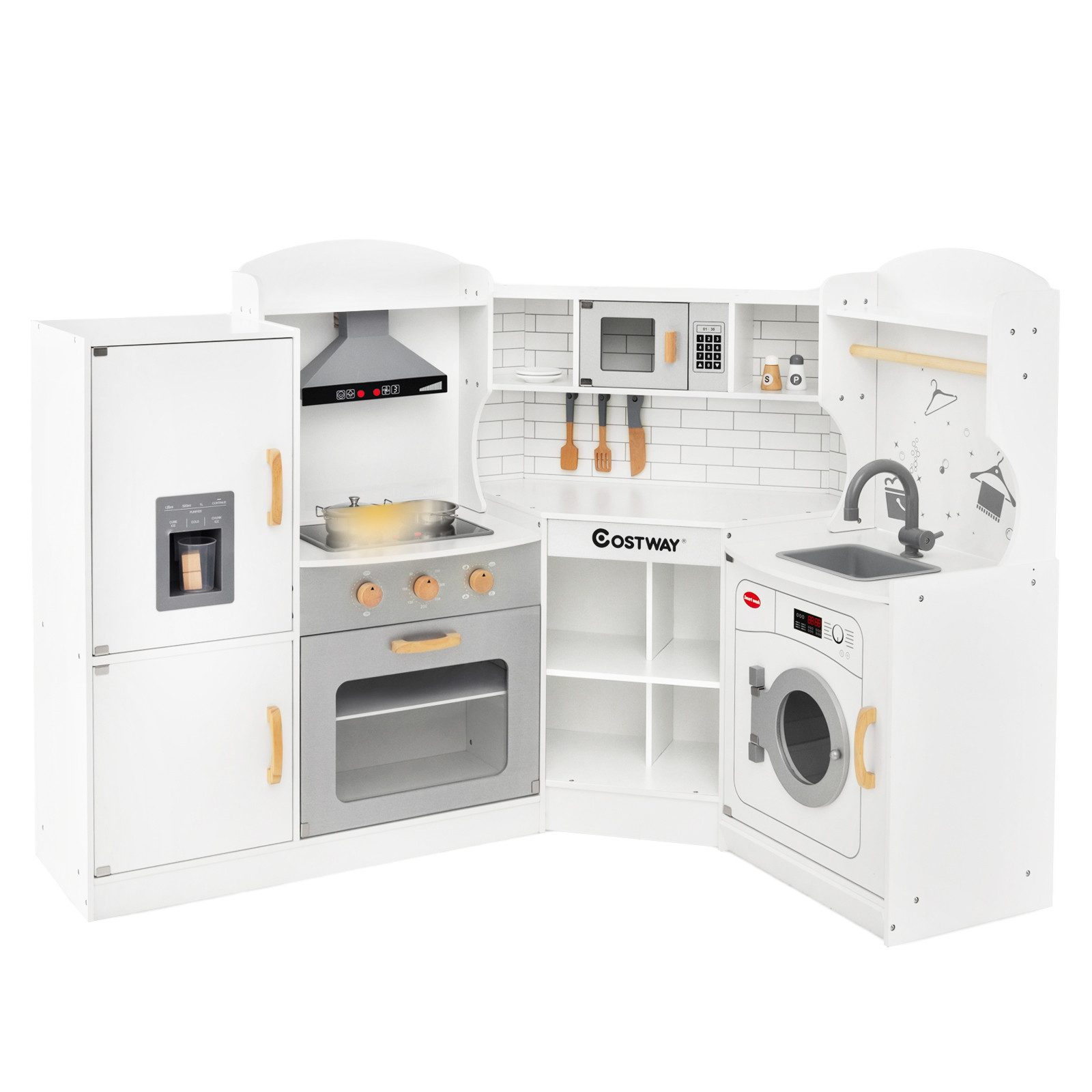 COSTWAY Spielküche Kinderküche Eck, aus Holz, ab 3 Jahren