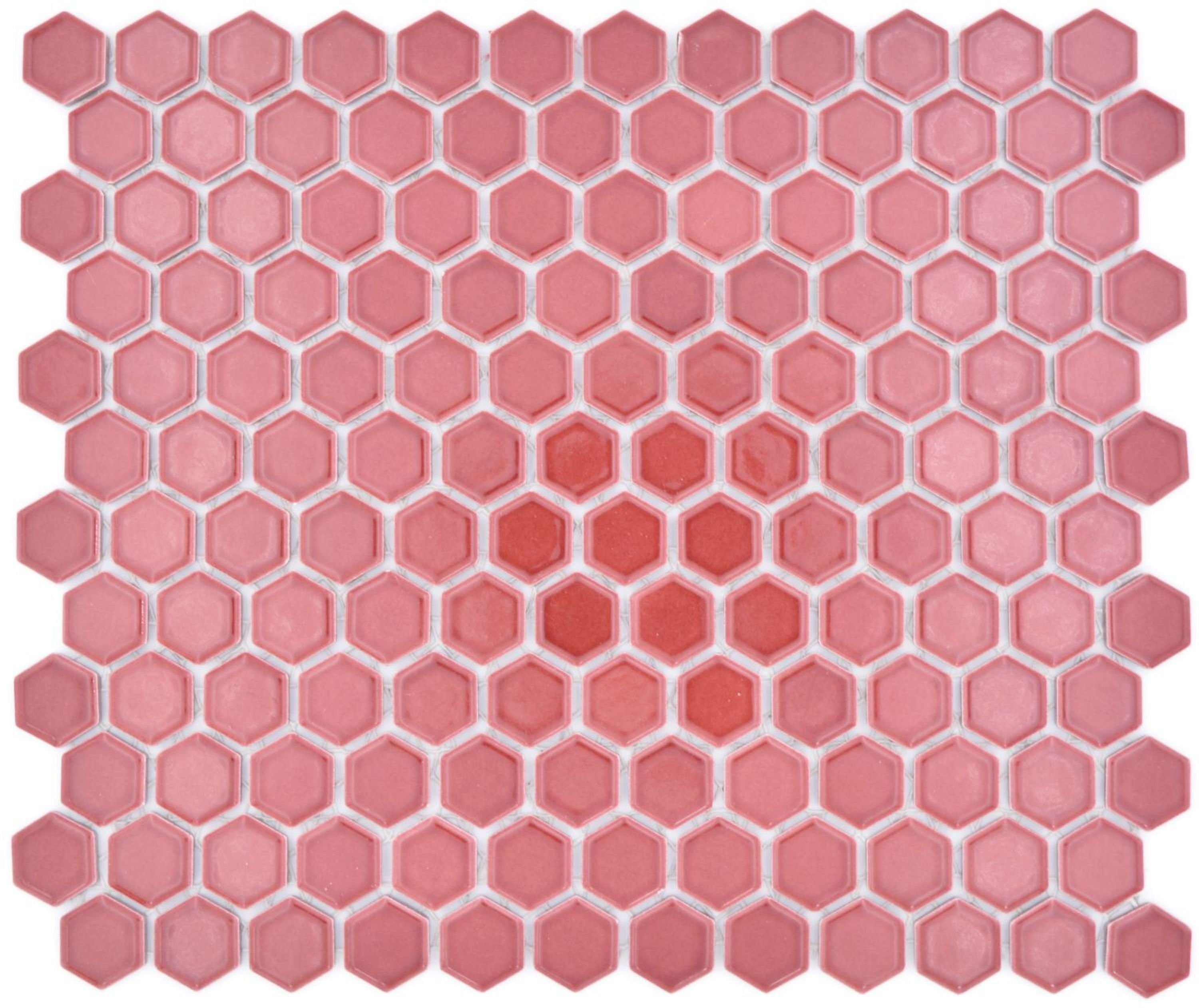 Mosani Mosaikfliesen Hexagonale Sechseck Mosaik Fliese Keramik mini Bordeauxrot