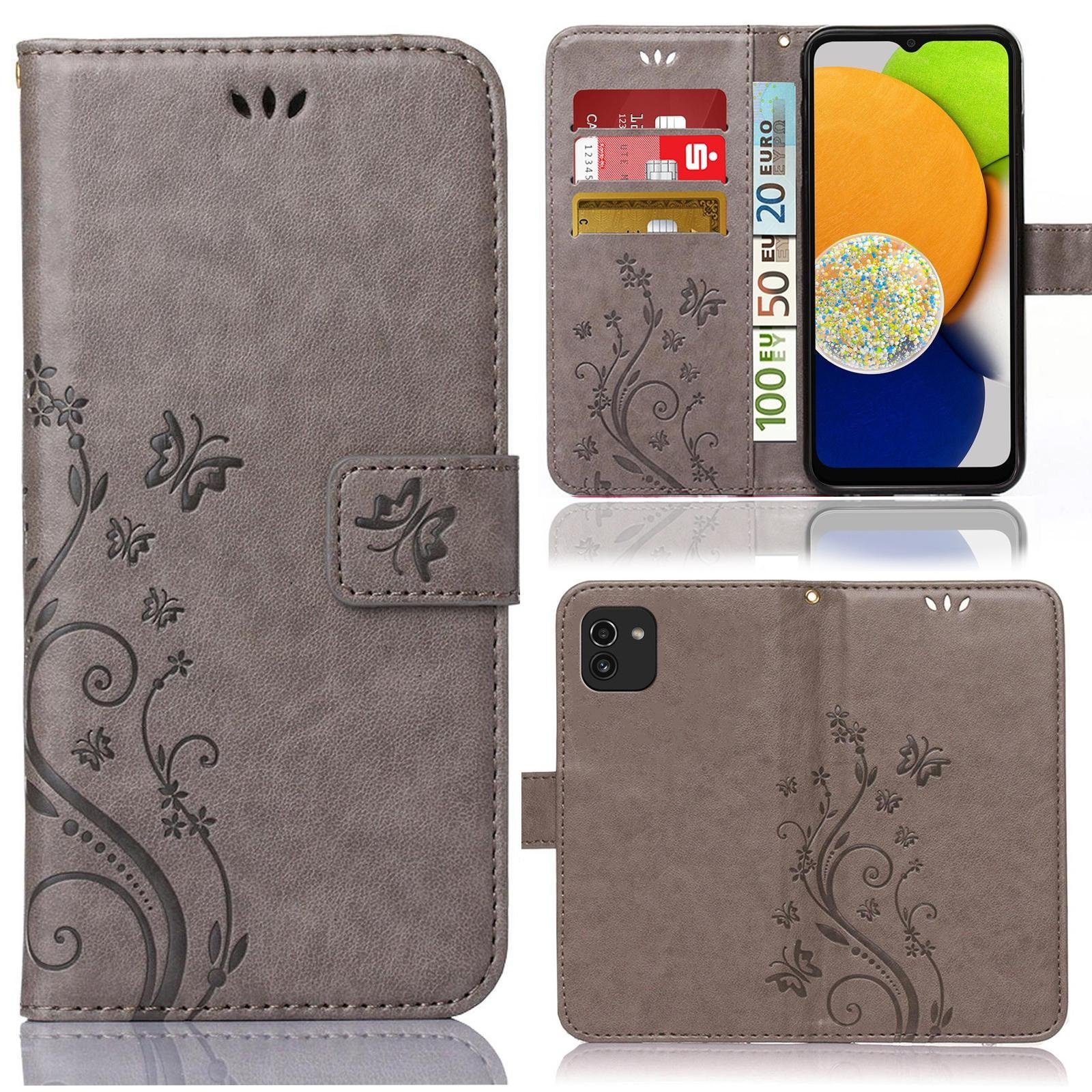 Numerva Handyhülle Bookstyle Flower für Samsung Galaxy A03, Handy Tasche Schutzhülle Klapphülle Flip Cover mit Blumenmuster