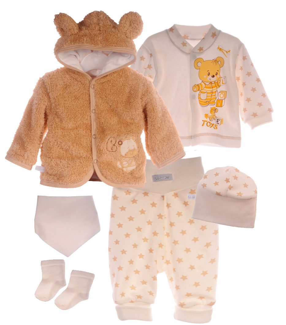 La Bortini Strampler, Jäckchen & Mütze Jacke Hemdchen Hose Lätzchen Haube Socken Baby Set in Beige kuschelig weich, neutral, Erstlingsausstattung 44 50 56 62 68 74