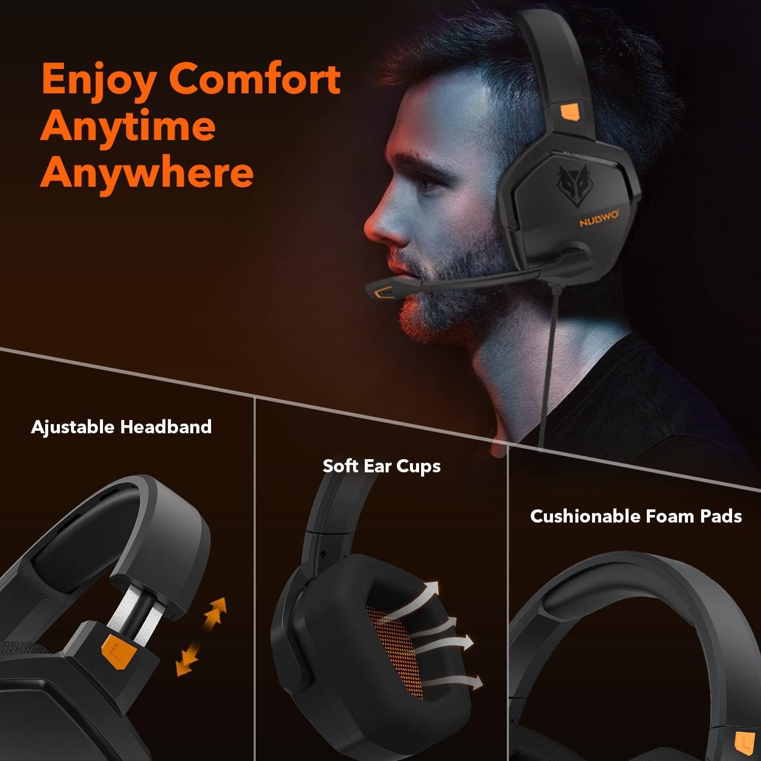 Noise One Stereo-Kopfhörer (Unidirektionales Kabelsteuerung) Xbox NUBWO PS4 Geräuschunterdrückung Cancelling-Mikrofon, Gaming-Headset mit