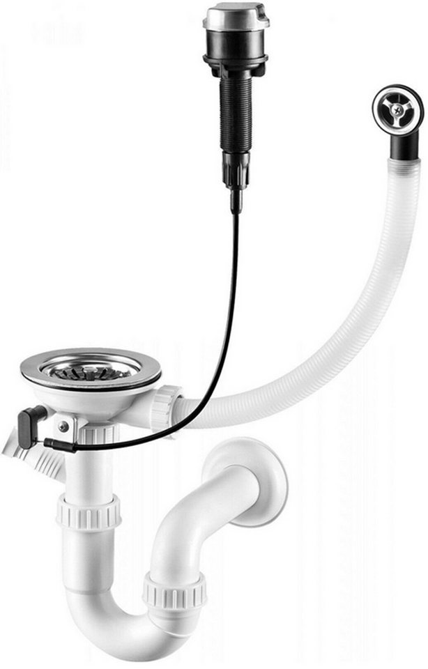 Thumbnail - Faizee Möbel Siphon Siphon Gold/Silber mit Überlauf für das Spülbecken Automatisch Ablauf