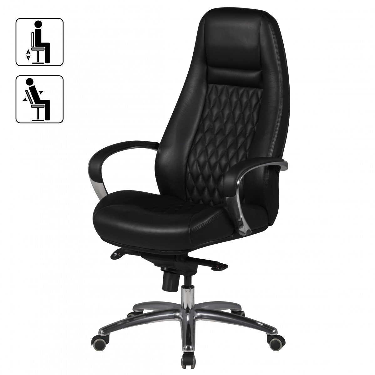 Amstyle Chefsessel Bürostuhl AUSTIN Echtleder Schwarz Schreibtischstuhl Leder (Bürostuhl AUSTIN Echtleder Schwarz 120 kg), Schreibtischstuhl Hohe Rückenlehne mit Kopfstütze