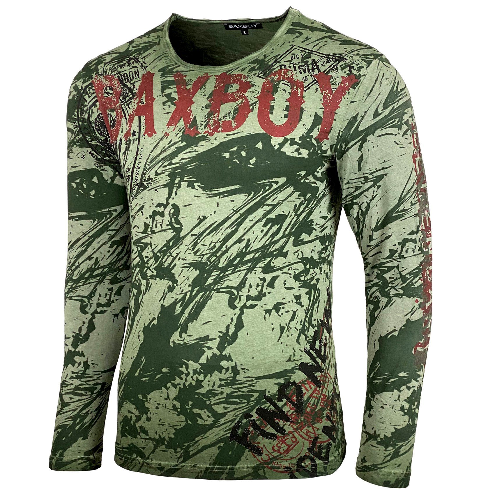 Herren Männer Baxboy B-701 T-Shirt Khaki Baxboy Moderner Langarmshirt Longsleeve Longshirt