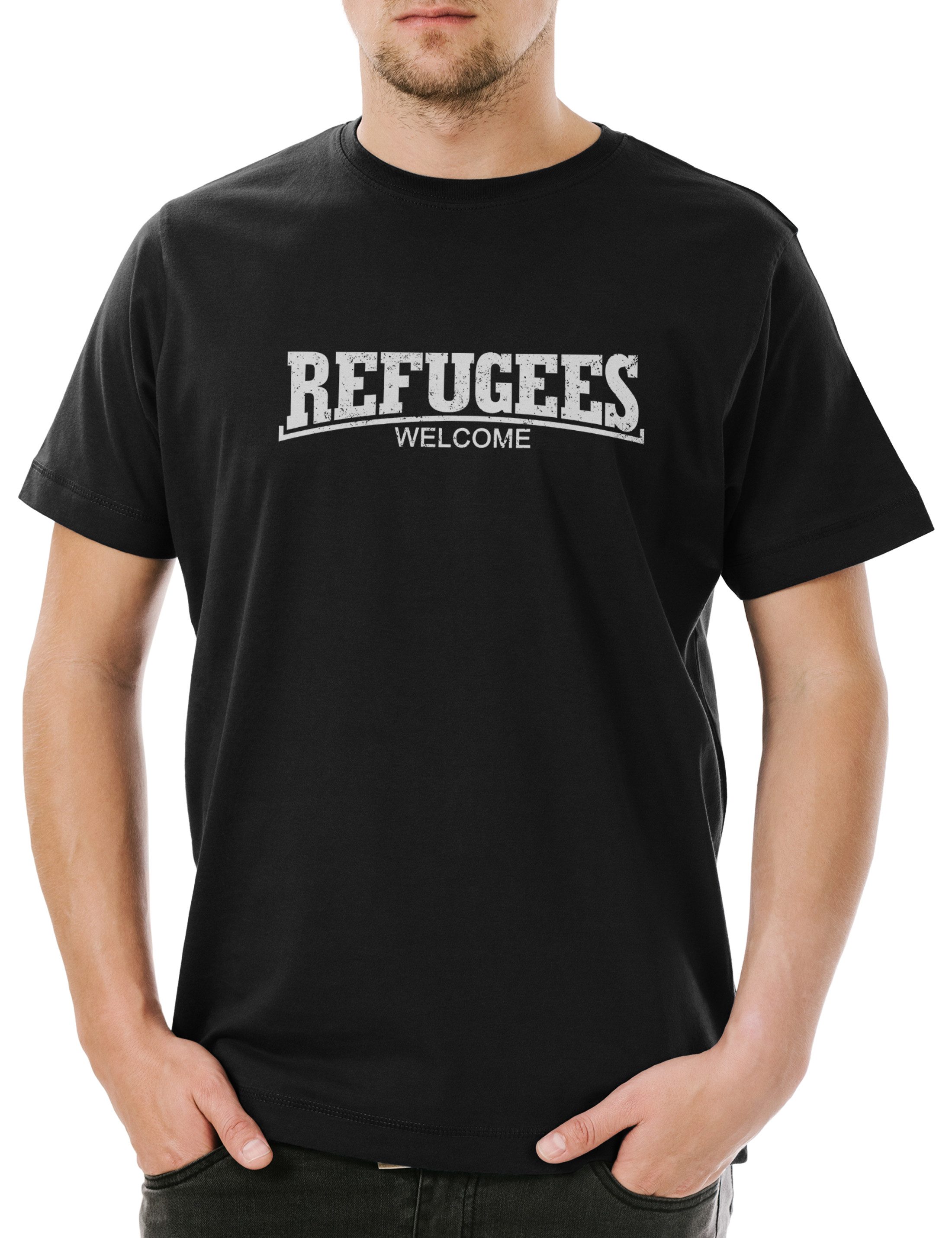 Print-Shirt Refugees Welcome III Herren T-Shirt Demo Pro Flüchtlinge Asyl Die