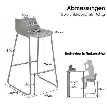 COSTWAY Barhocker (2er Set), mit Lehne & Fußstütze, Sitzhöhe 69cm, 150 kg