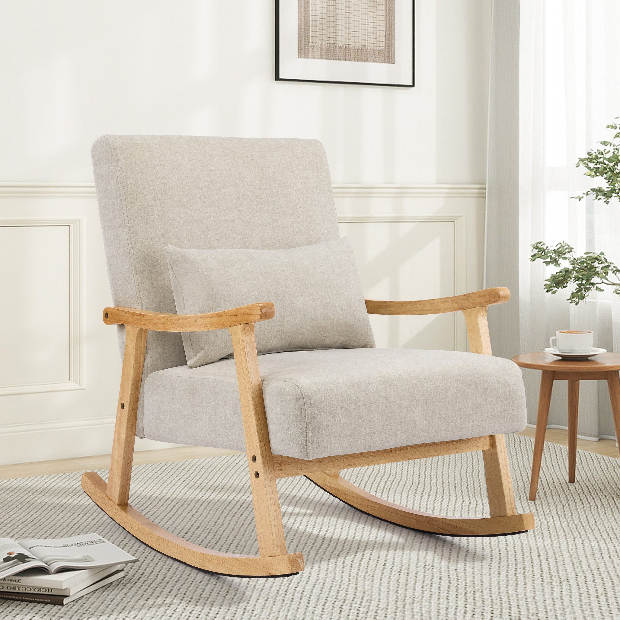 Aunekiv Schaukelstuhl Moderner Relaxsessel mit Kissen, 35° Schaukelwinkel, 65 x 85 x 86 cm (1 St), Holzrahmen, bis 150 kg belastbar, für Wohnzimmer & Schlafzimmer