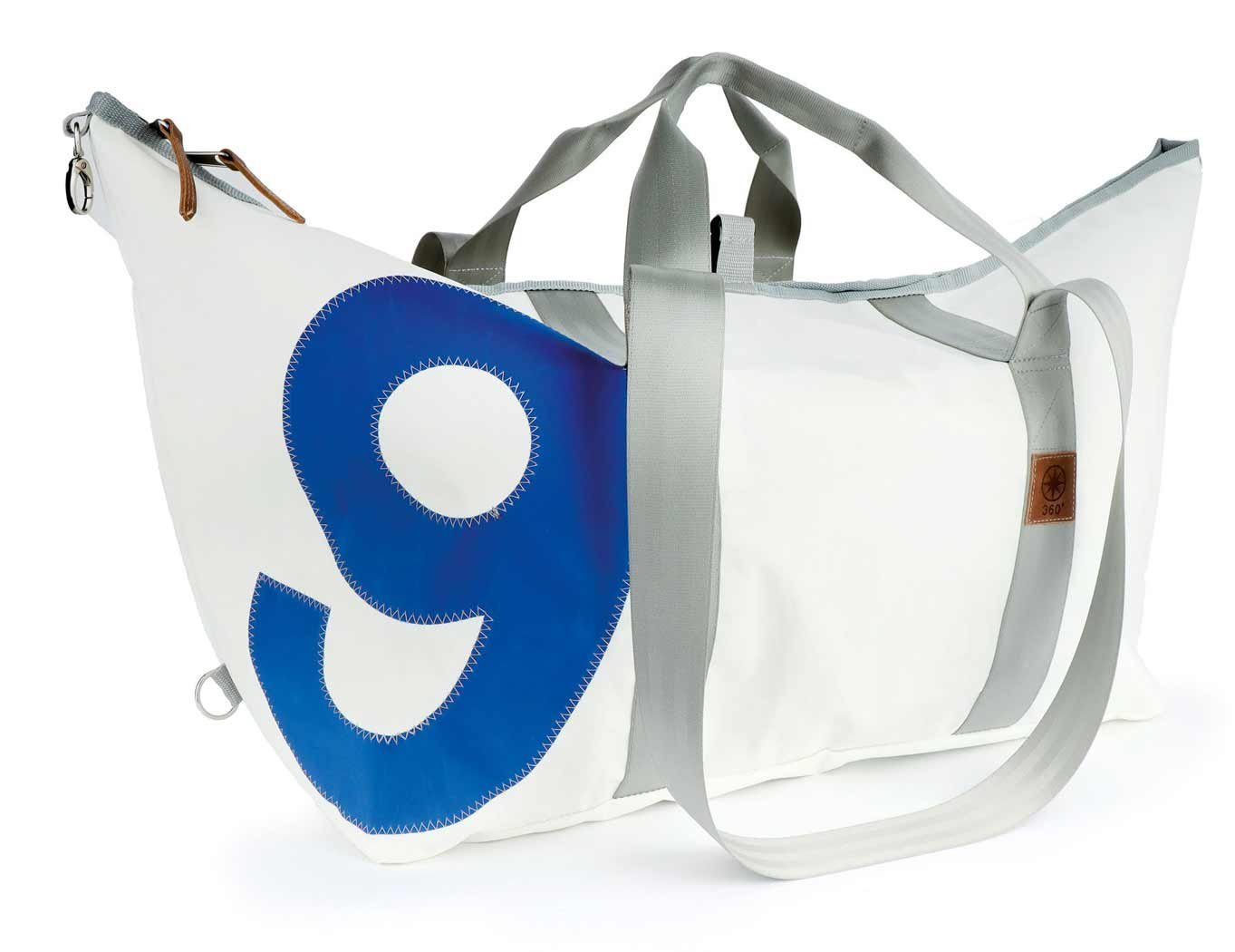 360Grad Reisetasche Reisetasche recyceltes Segeltuch Kutter XL Weiss Zahl Blau