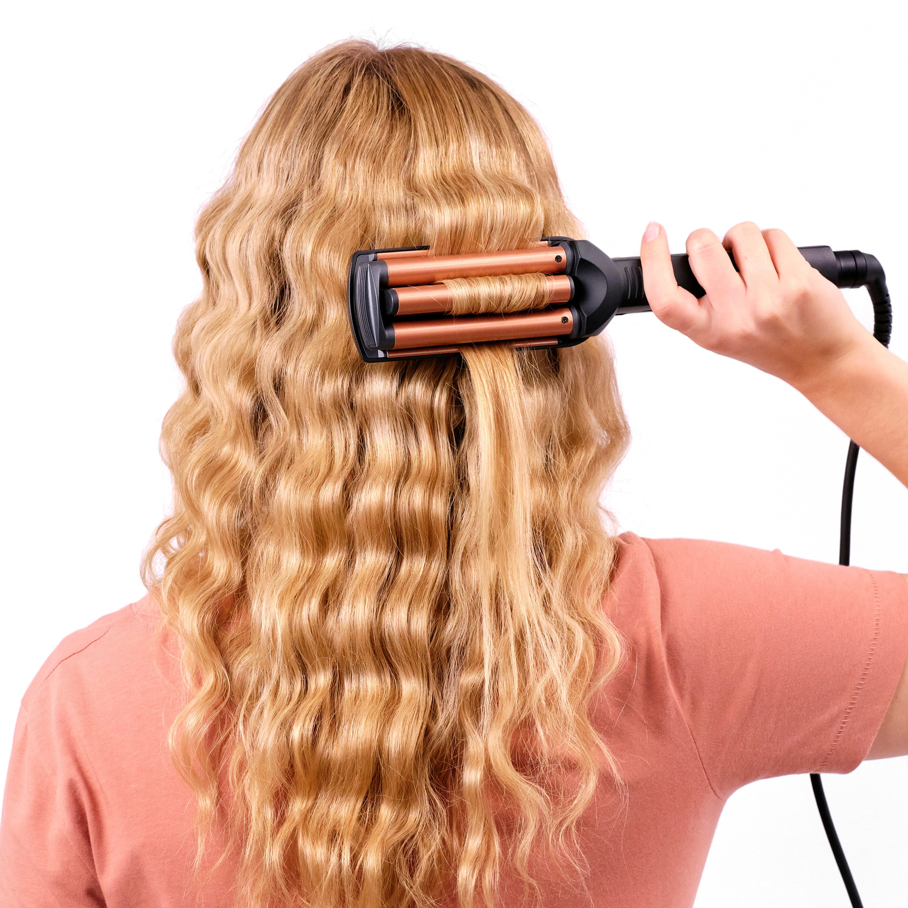 BaByliss Welleneisen Deep Waves Welleneisen für große Wellen / Beach Waves, W2447E Turmalin-Beschichtung, Turmalin-Keramik, Lockenstab, 3 Temperaturen bis 200°C, Wellenstyler schwarz