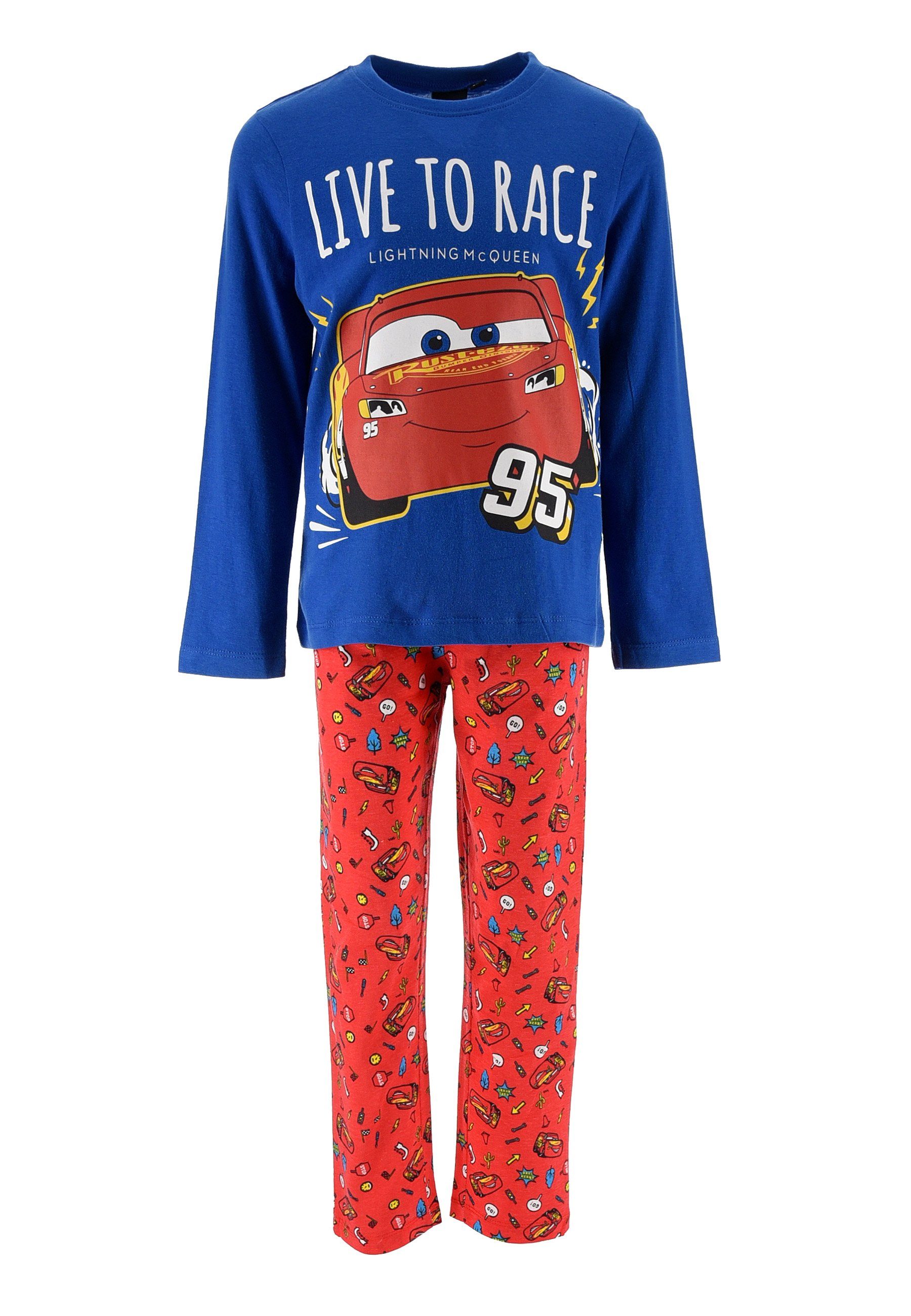 tlg) Schlafanzug Pyjama McQueen Disney (2 Blau Jungen Cars Lightning Kinder Nachtwäsche langarm
