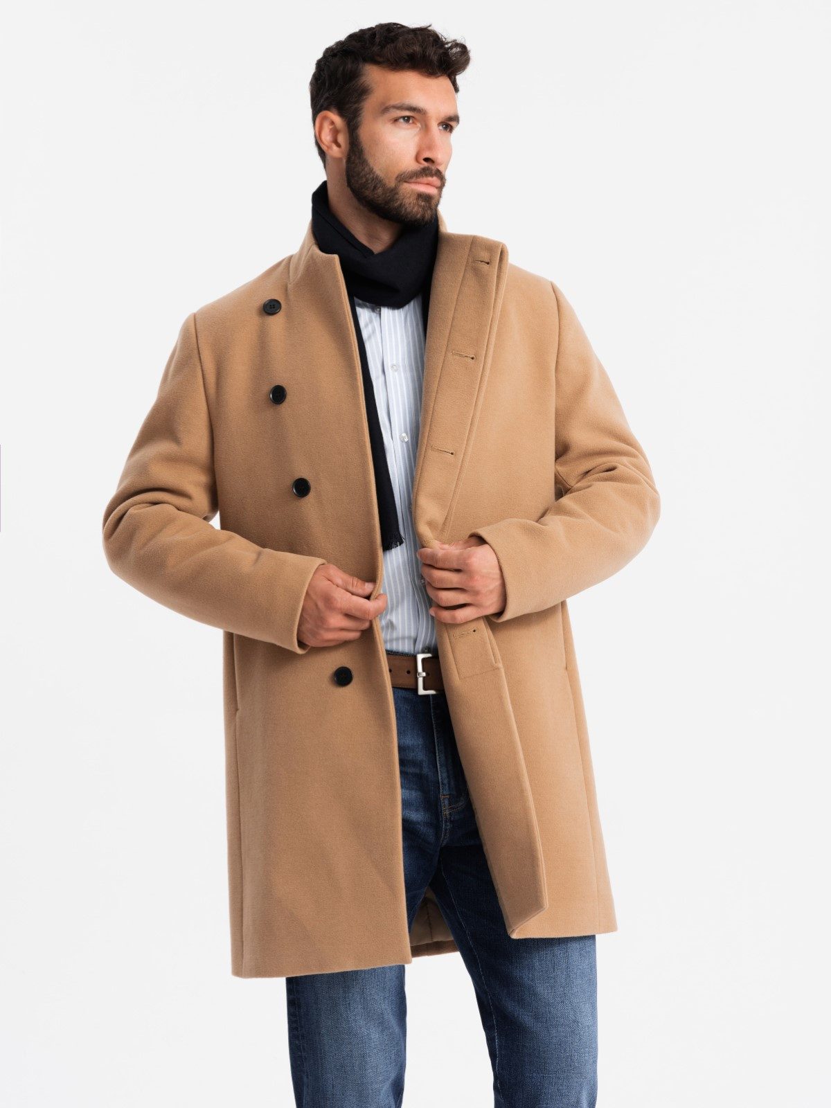 OMBRE Wintermantel Herrenmantel mit asymmetrischem Verschluss und hohem Kragen