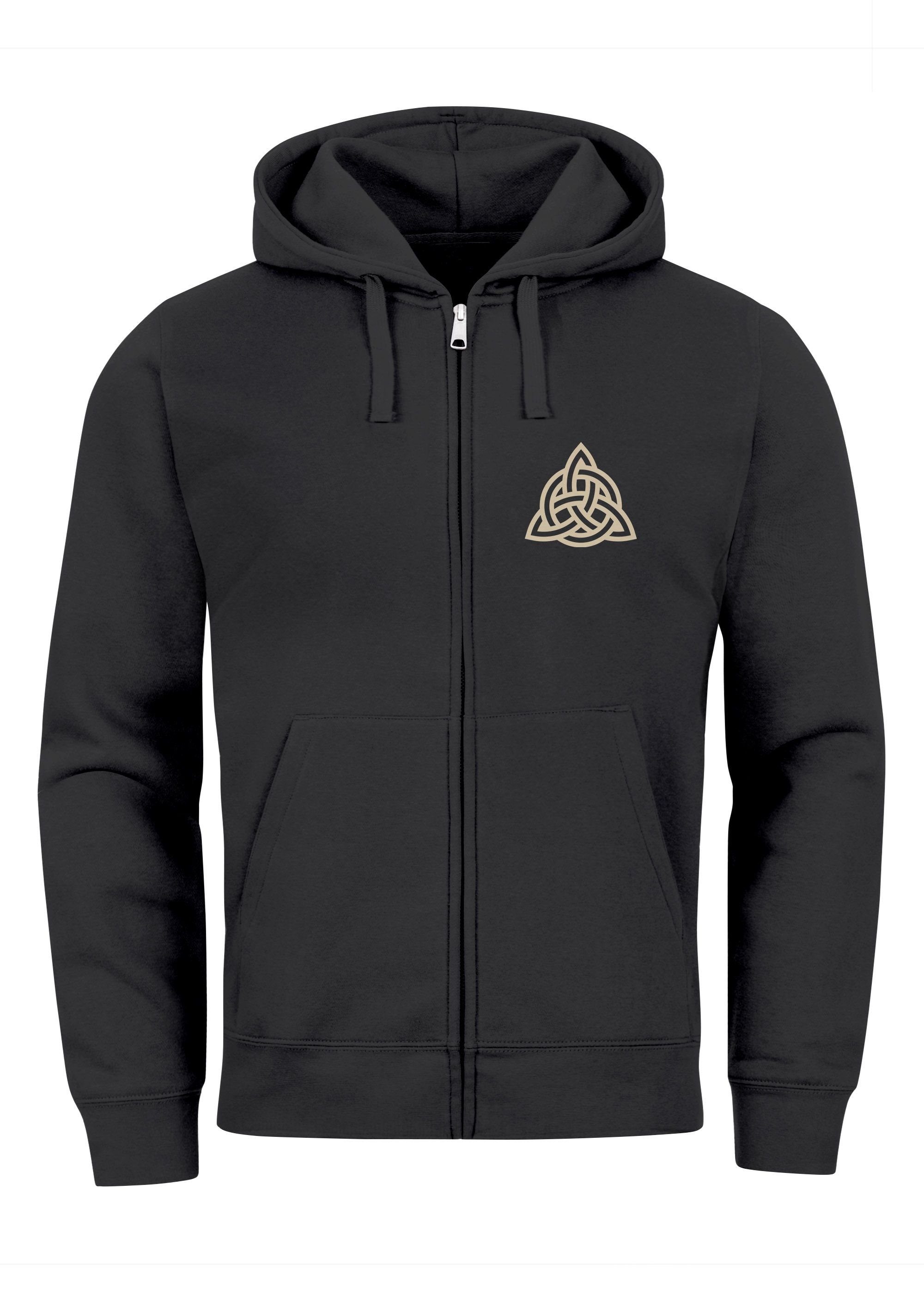 Neverless Sweatjacke Zip Hoodie Herren Sweatjacke mit Kapuze Logo Wikinger nordische Mythol schwarz