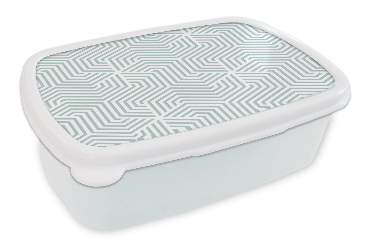 MuchoWow Lunchbox Geometrie - Linie Jungs (2-tlg), - für Kunststoff, Erwachsene, und - und Brotbox Brotdose, Mädchen Muster, Grün Kinder für weiß
