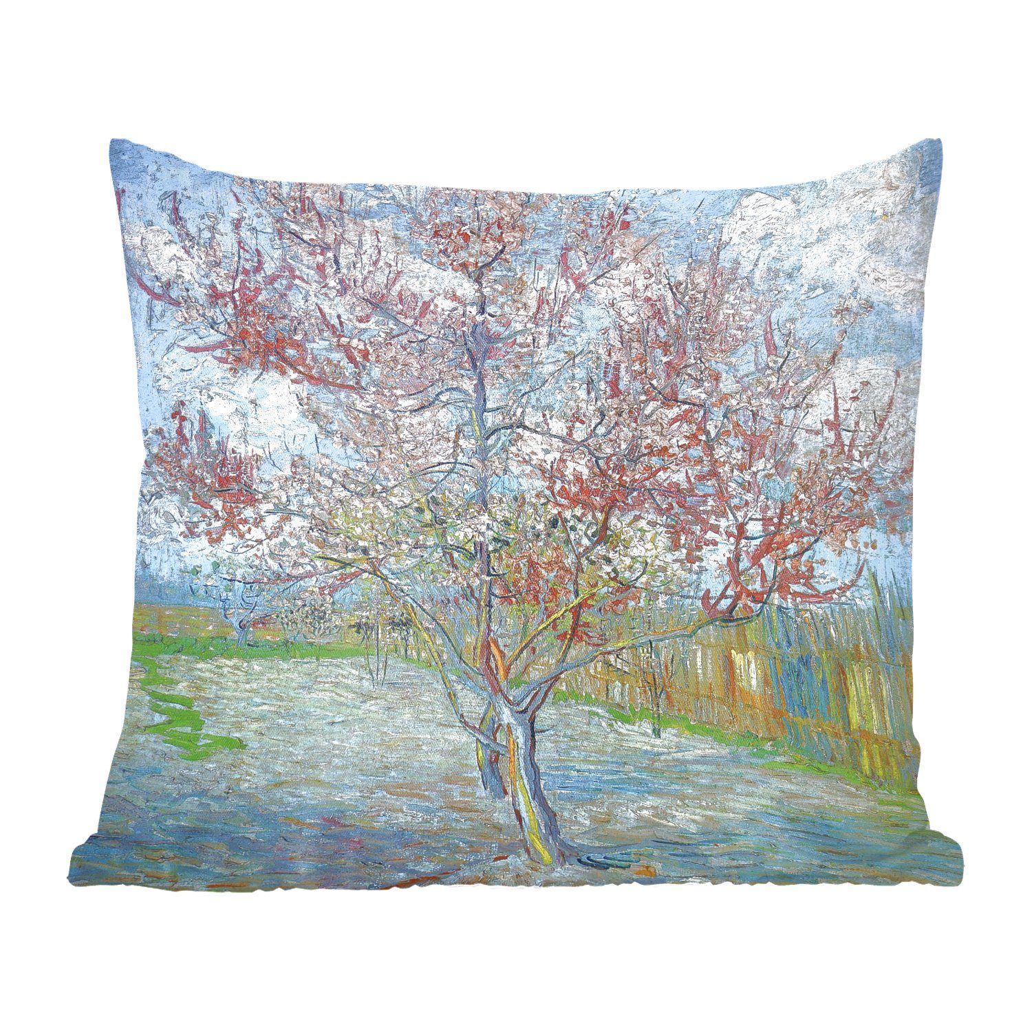 MuchoWow Dekokissen Der rosa Pfirsichbaum - Gemälde von Vincent van Gogh, Zierkissen mit Füllung für Wohzimmer, Schlafzimmer, Deko, Sofakissen
