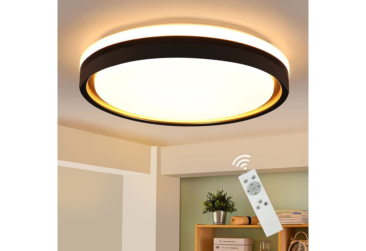 Nettlife LED Deckenleuchte Sternenhimmel Dimmbar Schwarz 30/40cm Rund Modern Deckenlampe, Dimmbar mit Fernbedienung, LED fest integriert, Warmweiß, Neutralweiß bis Kaltweiß, für Wohnzimmer Küche Schlafzimmer Flur Esszimmer